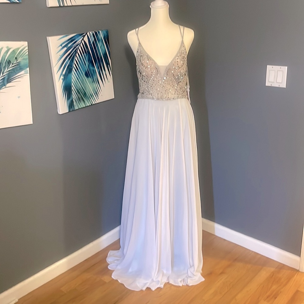 Silver/blue Beaded Gown